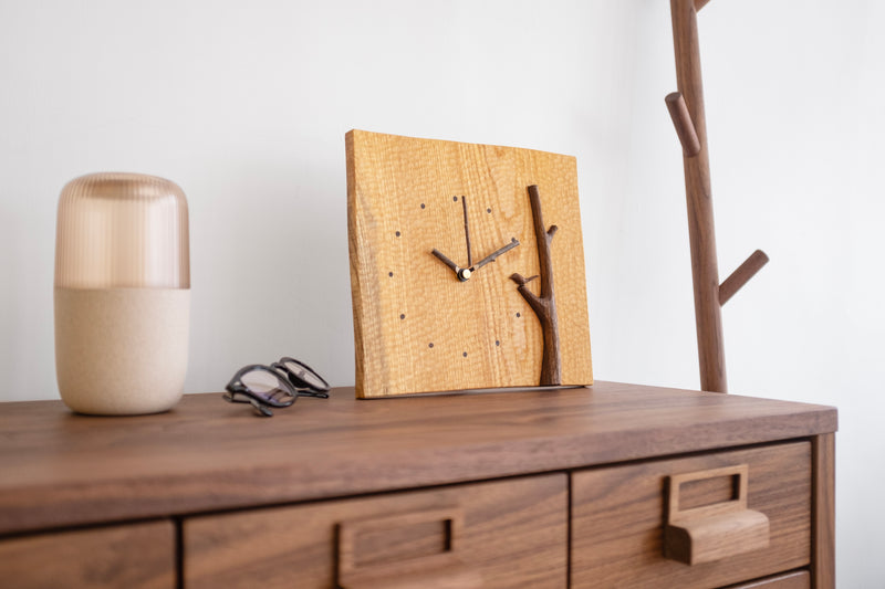 Handcrafted Wooden Clock Tree & Bird