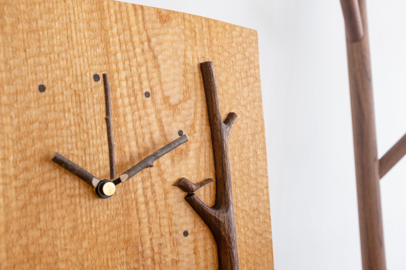 Handcrafted Wooden Clock Tree & Bird