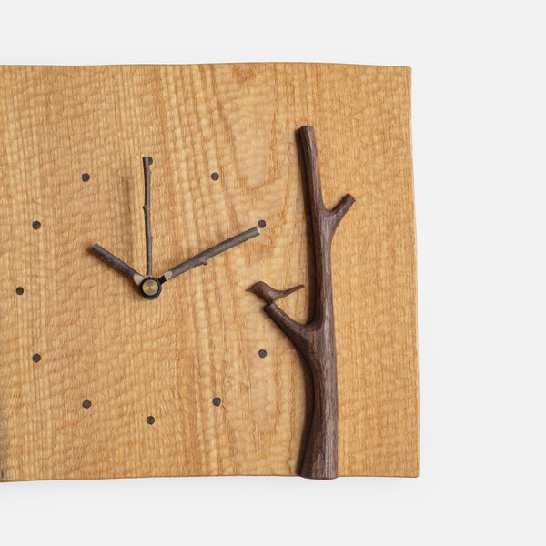 Handcrafted Wooden Clock Tree & Bird