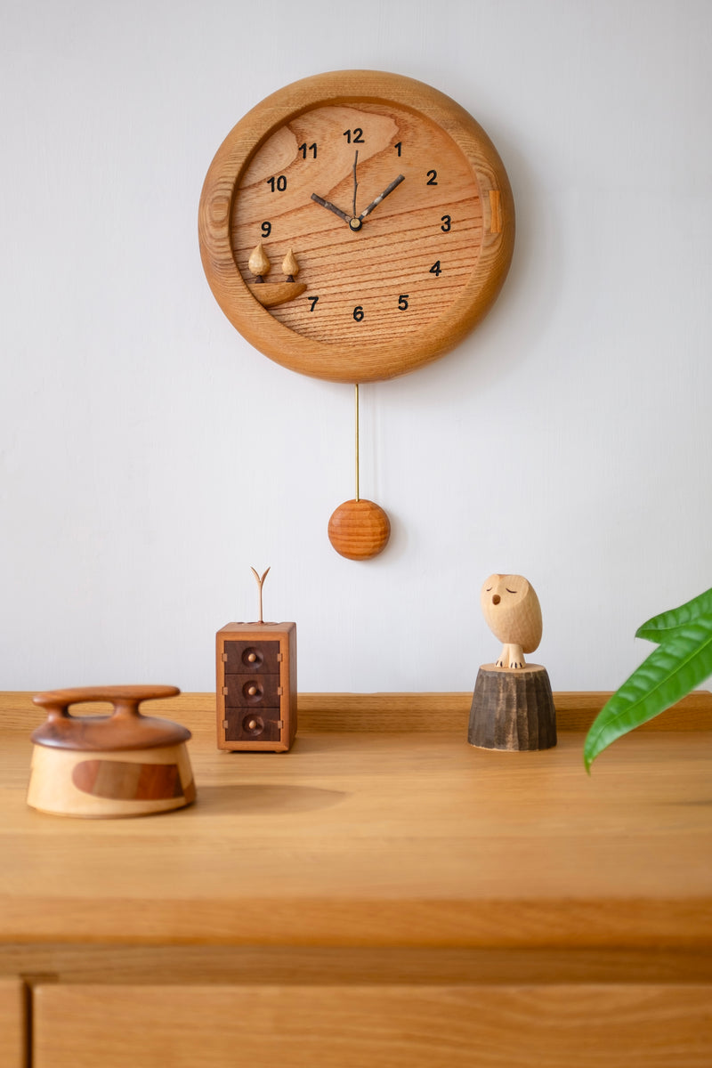 Handcrafted Wooden Pendulum Clock Forest