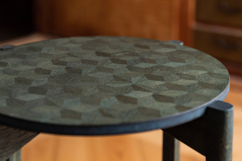 Wood Inlay Table Hexagon Indigo