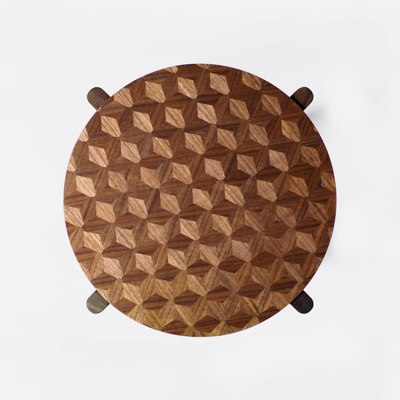 Wood Inlay Table Hexagon Walnut
