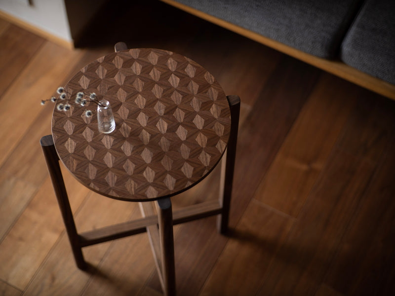 Wood Inlay Table Hexagon Walnut