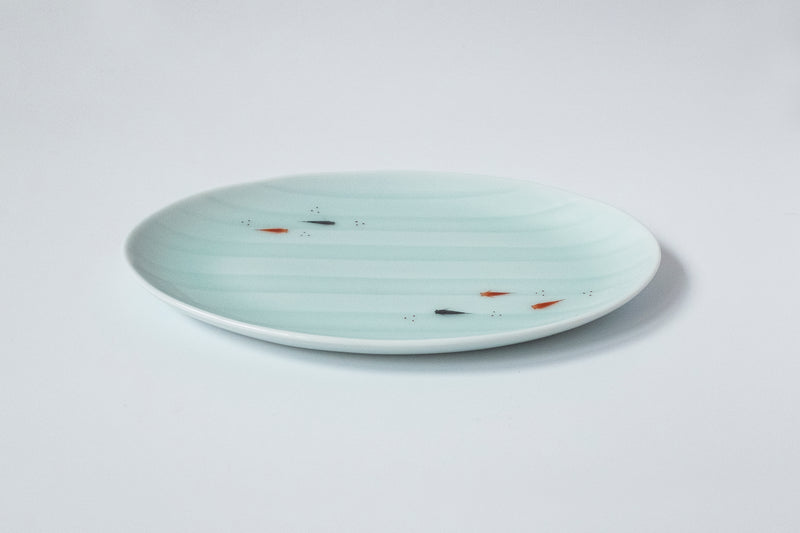 Celadon Basket Oval Plate Fish Pattern Limited Edition