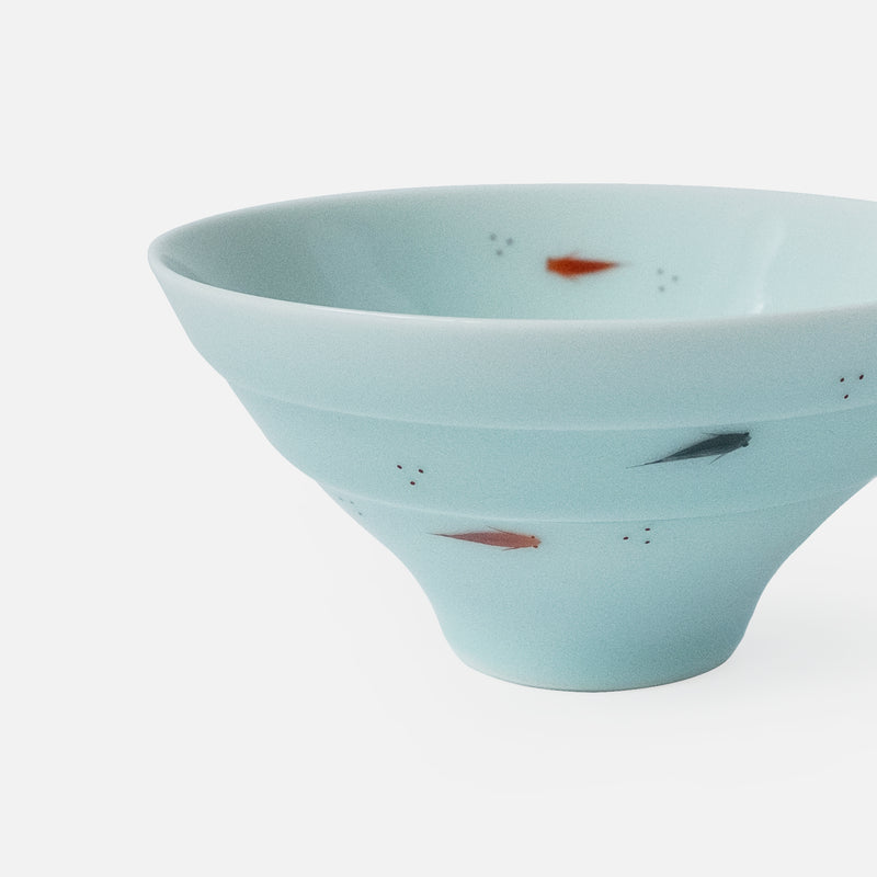 Celadon Basket Rice Bowl Fish Pattern Limited Edition